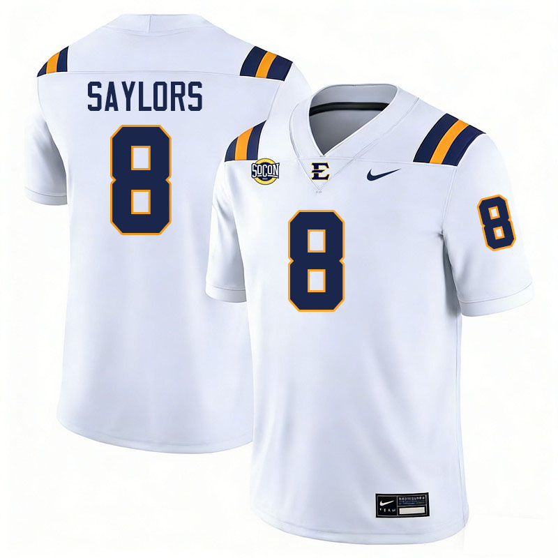 East Tennessee State Buccaneers #8 Jacob Saylors College Football Jerseys,Uniforms-White